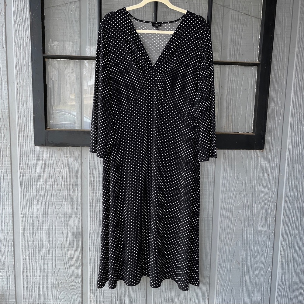 Talbots Woman dress, black with small off-white polka dot print, loose and flowy - Picture 2 of 11